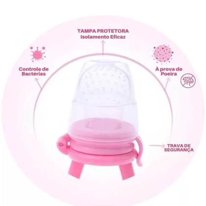 Imagem de Chupeta Alimentador Fruta Papinha Criança Bebê Mordedor Rosa