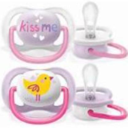 Imagem de Chupeta Avent Ultra Air Happy Dupla Tamanho 1 Rosa Passarinho e Branca Kiss Me 0-6m