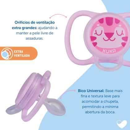 Imagem de Chupeta Bico Silicone Universal Suporte 360 Escudo Ventilado Fresh 6m+ Kuka - Rosa