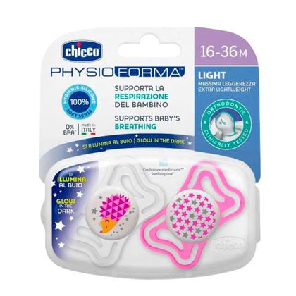 Imagem de Chupeta Chicco Physio Light 16 a 36 Meses Rosa Estampas Sortidas 2 Unidades