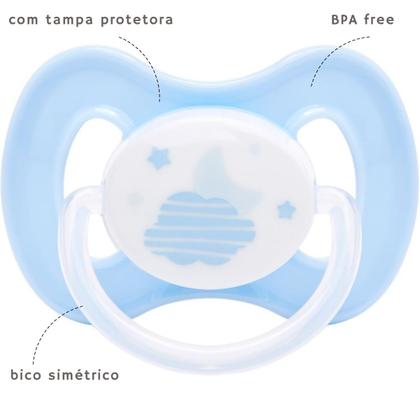 Imagem de Chupeta Comfort Azul Tam 2 Noturna Brilha 6 Meses 21123 - Buba