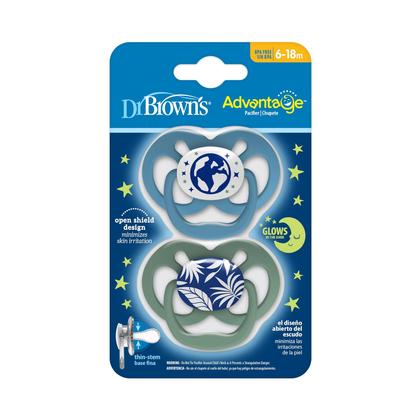 Imagem de Chupeta Dr. Brown's Advantage que brilha no escuro 6-18 m azul 2 quilates