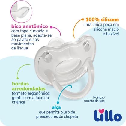 Imagem de Chupeta Lillo 100% Silicone Ortodôntica para Bebê 0-6 meses Soft Divertida com Alça Bico Anatômico Macio e Flexível