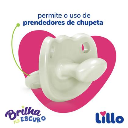 Imagem de Chupeta Lillo Soft Divertida Glow 100% Silicone Brilha no Escuro Anatômica Ortodôntica com Alça +6 meses