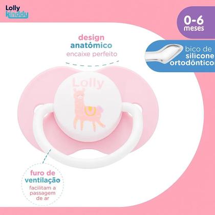 Imagem de Chupeta Lolly Fase 1 Zoo Bona Silicone Redondo Rosa