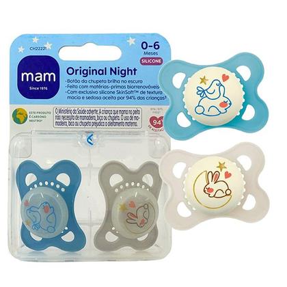 Imagem de Chupeta MAM Original Night 0-6 Meses Brilha No Escuro Embalagem Dupla Menino Menina - Mam