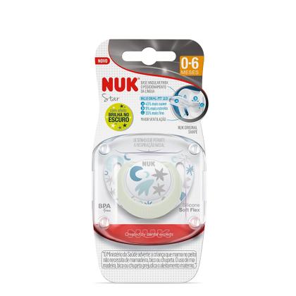 Imagem de Chupeta NUK Fase 1 De 0 a 6 Meses Star Glow Neutral Brilha No Escuro Silicone Orto