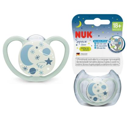 Imagem de Chupeta Nuk Space Glow Brilha no Escuro Bico Silicone Oral Fit 2.0 Estojo Esterilizável Fase 3 +18m