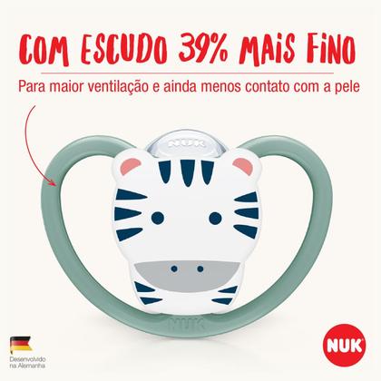 Imagem de Chupeta Nuk Space Zebrinha Bico de Silicone Estojo Esterilizável Escudo Arejado Fase 3 +18 meses