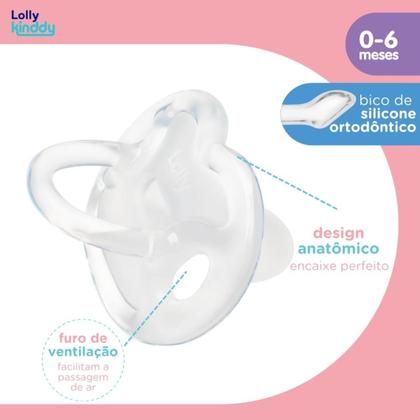 Imagem de Chupeta Silicone Ortopédica Tam 1 Transparente Lolly Kinddy