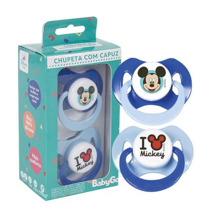 Imagem de Chupeta T1 Mickey Azul Menino Com Capuz e Bico de Silicone Ortodontico de 0 a 6 Meses 2 unidades Disney