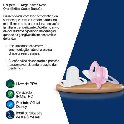 Imagem de Chupeta T2 Angel Stitch Rosa Ortodôntica Capuz BabyGo