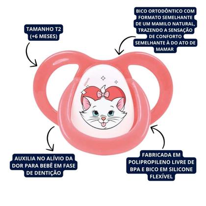 Imagem de Chupeta T2 Marie Rosa Menina Com Bico De Silicone Ortodontico +6 Meses Disney