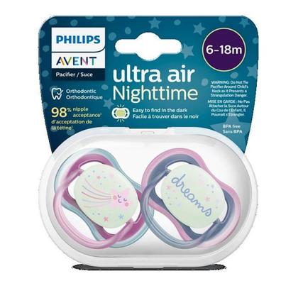 Imagem de Chupeta ultra Air 6-18 meses menina night time brilha no escuro Philips Avent dupla SCF376/22