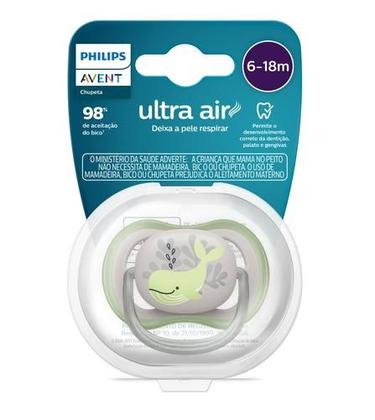 Imagem de Chupeta Ultra Air 6-18M Cinza e Verde Baleia Philips Avent