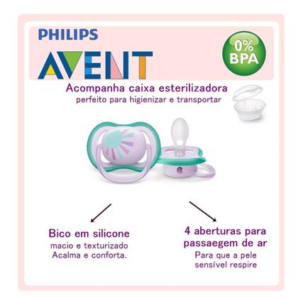 Imagem de Chupeta Ultra Air 6-18m Decorada Roxo Cavalo Marinho Philips Avent