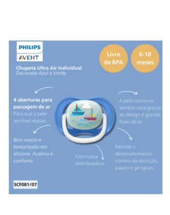 Imagem de Chupeta Ultra Air 6-18m Unitária Barcos Avent - Scf081/07