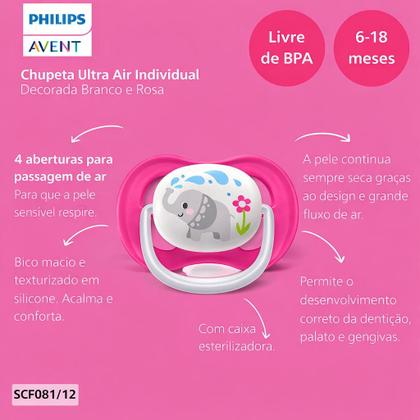 Imagem de Chupeta Ultra Air Animais Elefante De 6-18 Meses Unitária Rosa Menina - Philips Avent