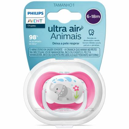 Imagem de Chupeta Ultra Air Animais Elefante De 6-18 Meses Unitária Rosa Menina - Philips Avent