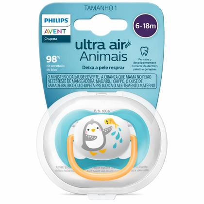 Imagem de Chupeta Ultra Air Animais Pinguim De 6-18 Meses Unitária Azul Menino - Philips Avent