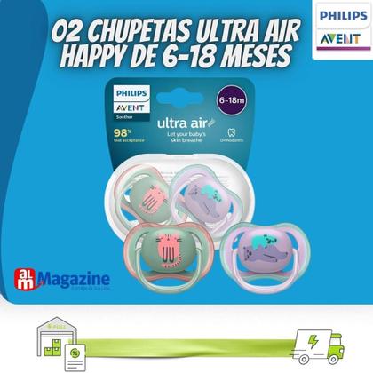 Imagem de Chupeta Ultra Air Dupla Gato e Urso Decorada 6-18 Meses SCF085/18 - Philips Avent