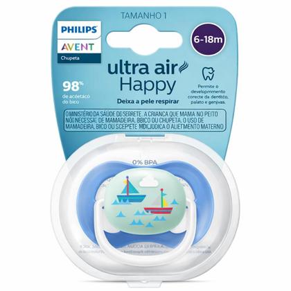 Imagem de Chupeta Ultra Air Happy Barcos De 6-18 Meses Unitária Azul Menino - Philips Avent