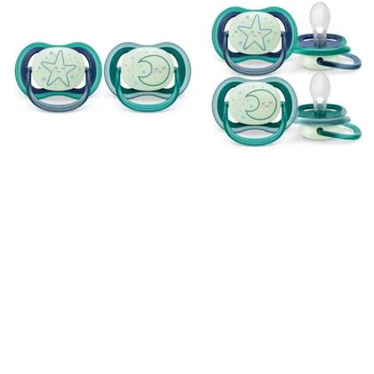 Imagem de Chupeta Ultra Air Noturna 6-18m Azul/verde - Dupla - Philips