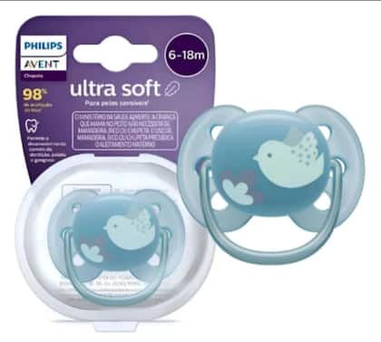 Imagem de Chupeta Ultra Soft Unitária Azul Pássaro 6-18m Avent