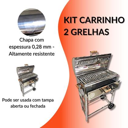 Imagem de Churrasqueira A Bafo Grande Inox Kit 2 Grelhas Parrila Moeda