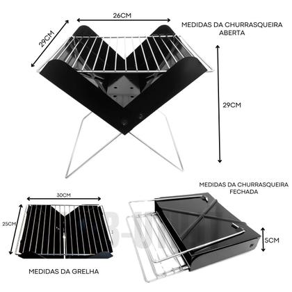Imagem de Churrasqueira Á Carvão Portátil Triângulo com Chapa Galvanizada e Grelha Inox Pés Dobráveis Móvel