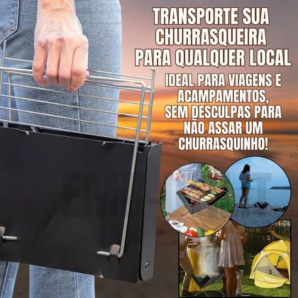 Imagem de Churrasqueira Á Carvão Portátil Triângulo com Chapa Galvanizada e Grelha Inox Pés Dobráveis Móvel