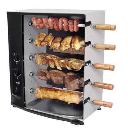 Imagem de Churrasqueira a Gás Com 5 Espetos Assador Rotativo Bivolt Aço Carbono GLP Arke AGR