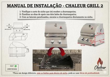 Imagem de Churrasqueira a Gás de Embutir Chaleur Grill 2 Queimadores para Bancada Chaleur Brasil