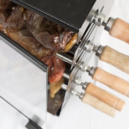 Imagem de Churrasqueira a Gás Rotativa Com 5 Espetos Giratórios Vulcano Cattiva Arke Assador Bivolt GLP