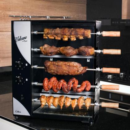 Imagem de Churrasqueira a Gás Rotativa Com 5 Espetos Giratórios Vulcano Cattiva Arke Assador Bivolt GLP
