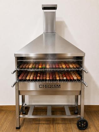 Imagem de Churrasqueira Espetinho Carrinho para Assar Espetinhos Inox 95 Com Coifa e 02 Grelhas