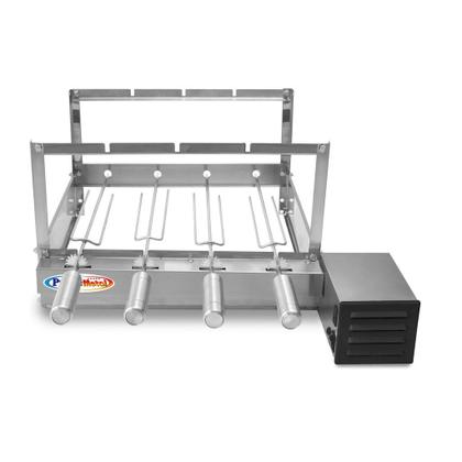 Imagem de Churrasqueira Gira Grill Elétrica Inox 4 Espetos Rotativa Com 2 Grelhas Quadradas 18x46cm