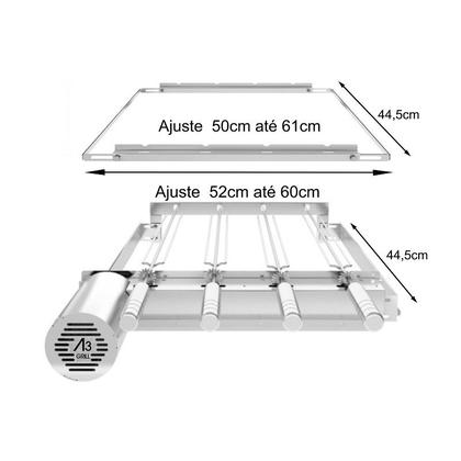 Imagem de Churrasqueira Giratória Ajustável para 4 Espetos Inox com Suporte Ajustável e 2 Grelhas Argentinas