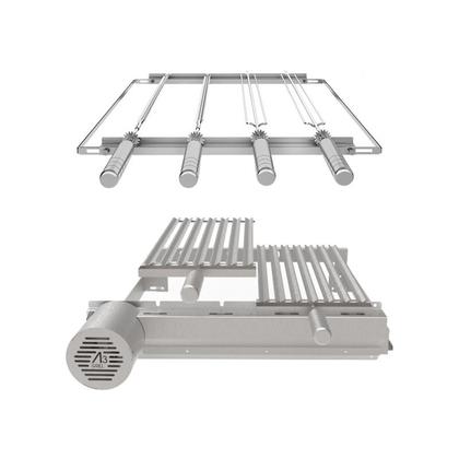 Imagem de Churrasqueira Giratória Ajustável para 4 Espetos Inox com Suporte Ajustável e 2 Grelhas Argentinas