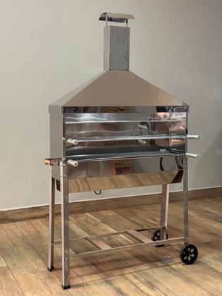 Imagem de Churrasqueira Inox Carrinho de Churrasco Para Espetinho Com 2 Grelhas Coifa e Duto Elevado Reforçada