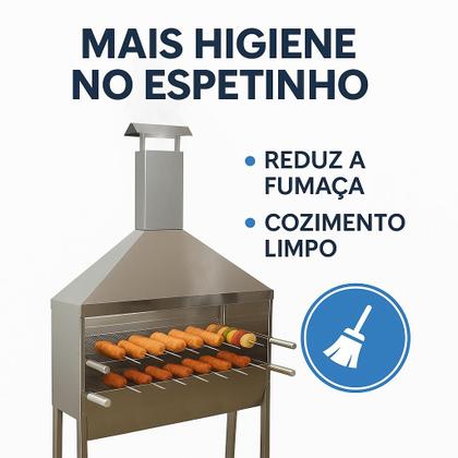 Imagem de Churrasqueira Inox Carrinho de Churrasco Para Espetinho Com 2 Grelhas Coifa e Duto Elevado Reforçada