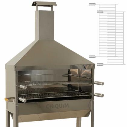 Imagem de Churrasqueira Inox Carrinho de Churrasco Para Espetinho Com 2 Grelhas Coifa e Duto Elevado Reforçada