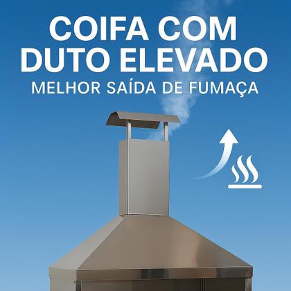 Imagem de Churrasqueira Inox Carrinho de Churrasco Para Espetinho Com 2 Grelhas Coifa e Duto Elevado Reforçada