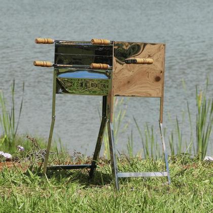 Imagem de Churrasqueira Inox Portatil Dobravel Fechada com Alça de Laterais e Grelha Inox I N1