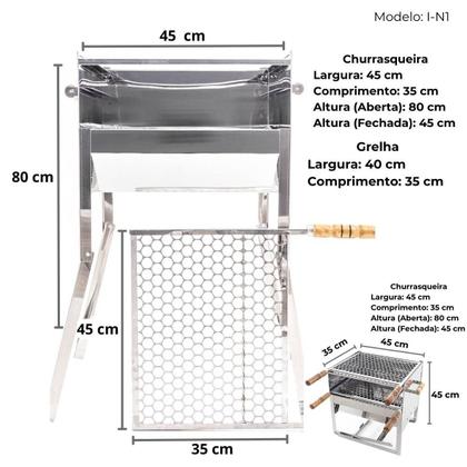 Imagem de Churrasqueira Inox Portatil Dobravel Fechada com Alça de Laterais e Grelha Inox I N1