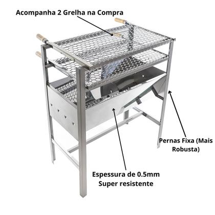 Imagem de Churrasqueira Inox portátil Grande Familia Inclusos 2 Grelhas Inox Cabo de Madeira