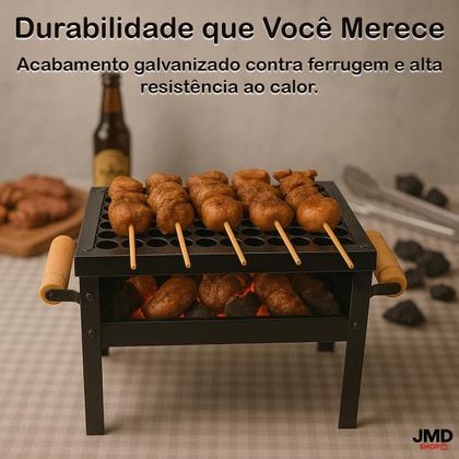 Imagem de Churrasqueira Mini Portátil em Aço com Grelha Inox e Alças de Madeira Churrasco
