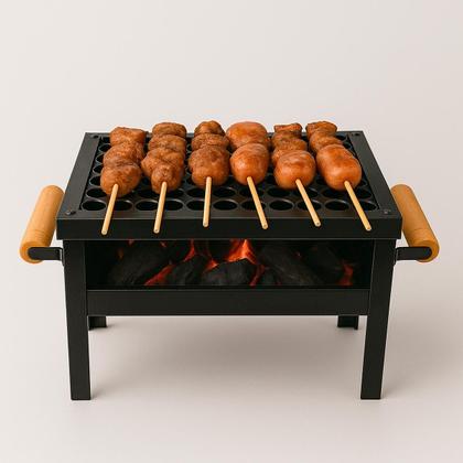 Imagem de Churrasqueira Mini Portátil em Aço com Grelha Inox e Alças de Madeira Churrasco
