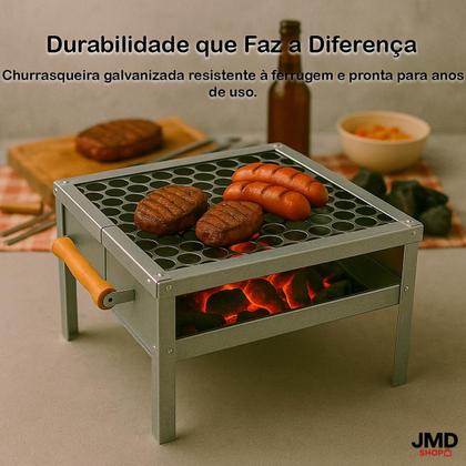 Imagem de Churrasqueira Mini Portátil em Aço com Grelha Inox e Alças de Madeira Seguras