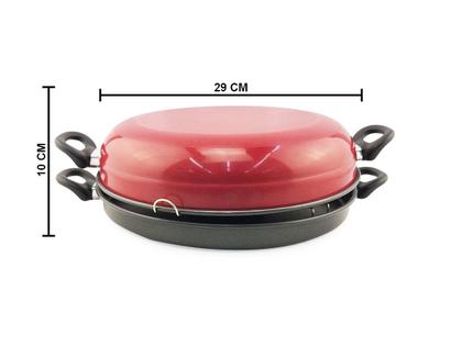Imagem de Churrasqueira Para Fogão a Gás Antiaderente Vermelha 29CM Dona Chefa Grill Assa Aquece Cozinha Sem Óleo